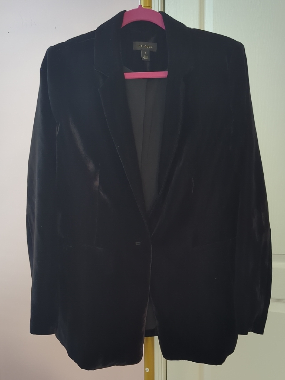 Halogen Black Velvet Blazer Jacket - Women's Tailored Single-Button